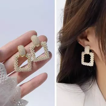 Новые квадратные висячие серьги с искусственным жемчугом и геометрическим узором для женщин, подарки на вечеринку