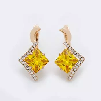 Новые квадратные желтые натуральные циркониевые серьги из розового золота 585 пробы для женщин, уникальные свадебные модные украшения для вечеринок