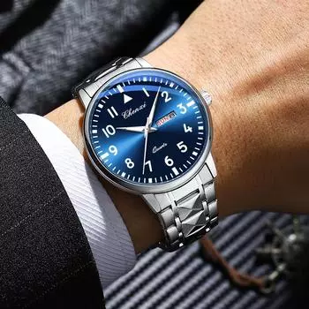 Новые кварцевые часы для мужчин из нержавеющей стали, водонепроницаемые, светящиеся, с календарем, деловые мужские часы Regalos Para Hombres белый