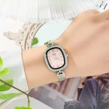 Новые кварцевые часы с полностью металлическим ремешком, мини-корпус, роскошный маленький циферблат с римскими цифрами, модные наручные часы с кристаллами и нишей, женские овальные сетчатые женские часы чёрный