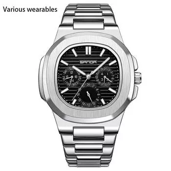 Новые кварцевые часы со стальным ремешком, три глаза, шесть игл, простые гвозди, модные водонепроницаемые мужские часы из нержавеющей стали