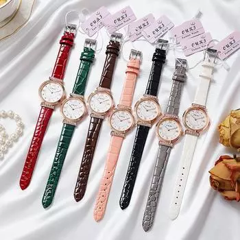 Новые кварцевые часы со стразами, циферблат, часы с цифрами, зеленая кожа, женская мода коричневый