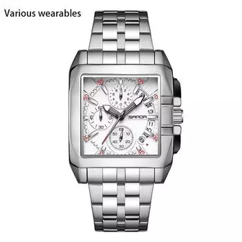 Новые кварцевые часы Three Eyes Six Needle Fashion Trend с календарем Мужские кварцевые часы со стальным ремешком Square