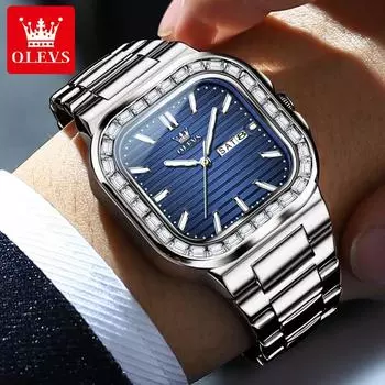 Новые кварцевые мужские часы минималистский деловой календарь водонепроницаемые нержавеющая сталь квадратный циферблат роскошные наручные часы чёрный/ярко-розовый