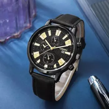 Новые кварцевые мужские часы модный дизайн кожаные часы 4 шт. набор новые мужские часы + браслет роскошь