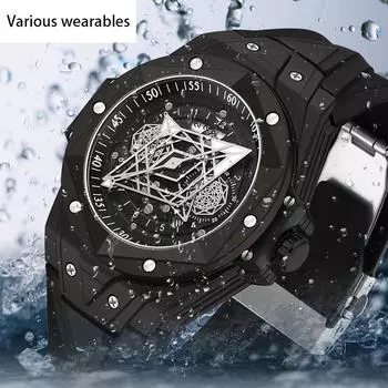 Новые кварцевые полые мужские часы, модные трендовые крутые креативные мужские часы, силиконовые часы с календарем