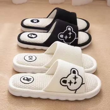 Новые льняные тапочки для женщин, осенние, милые, с рисунком, для дома, нескользящие и впитывающие пот, хлопковые, льняные, хлопковые тапочки для мужчин 36 белый