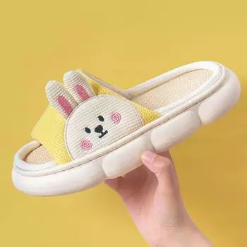 Новые льняные тапочки для женщин, симпатичные домашние летние домашние тапочки на все сезоны с толстой подошвой из хлопка и льна 36-37