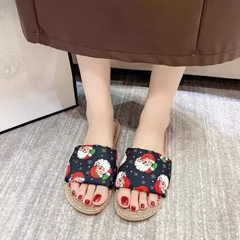 Новые льняные тапочки женские летние домашние сандалии для пар с мягкой подошвой и летние тапочки в подарок 35 чёрный