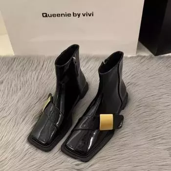 Новые лакированные кожаные короткие сапоги женские Four Seasons British Fashion Plush Comfort Boots Outdoor Walking Casual Shoes 35