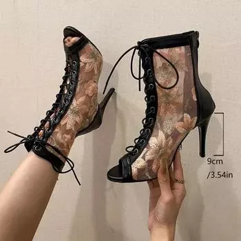 Новые латинские танцевальные ботинки женские черные атласные и сетчатые туфли для сальсы сандалии для девочек 35 чёрный