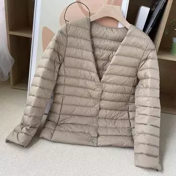 Новые легкие и тонкие пуховики на осень и зиму, женские короткие теплые куртки, облегающий крой и пальто большого размера. S