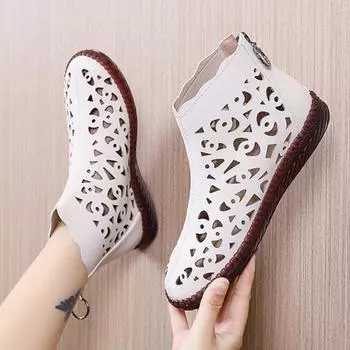 Новые легкие модные ботинки, женские весенне-летние дышащие короткие ботинки в британском стиле, удобные женские ботинки из искусственной кожи с полой молнией сзади 35 чёрный