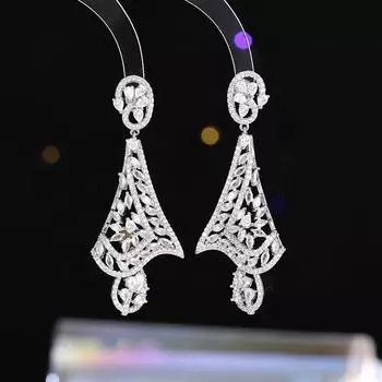 Новые легкие роскошные модные дизайнерские шелковые шарфы, серьги, банкетная одежда, тяжелая промышленность, полные циркония, роскошные высококачественные серьги серебро белый