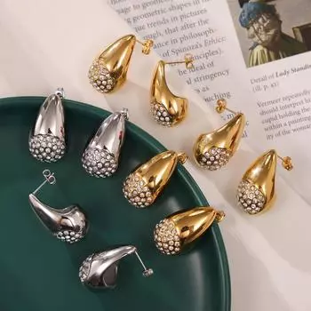 Новые легкие роскошные серьги из титановой стали с покрытием из 18-каратного золота, серьги-гвоздики в форме капли воды с инкрустацией цирконием, новые продукты
