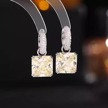 Новые легкие роскошные серьги в виде кубиков сахара, съемные, с двухслойной застежкой из супер-флеш-циркониевого квадрата светло-желтого
