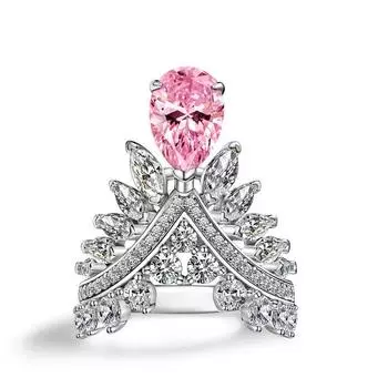 Новые легкие роскошные ювелирные изделия Кольцо с короной из перьев груши и высокоуглеродистым бриллиантом Крылья ангела с бриллиантом Resizable