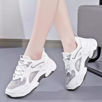 Новые летние 2024 года дышащие сетчатые кроссовки для пап корейской версии спортивной обуви кроссовки для бега на платформе INS 35 бежевый