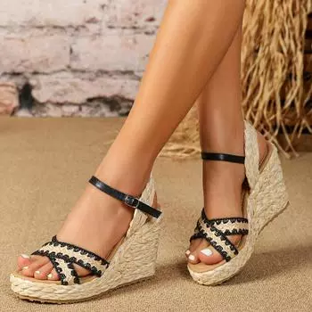 Новые летние эспадрильи на платформе с танкеткой, модные удобные женские пляжные сандалии для отдыха 35