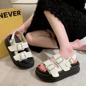 Новые летние босоножки на платформе с металлической пряжкой, женские босоножки, модные узкие сандалии на толстой подошве, элегантные женские размеры 35-40 35 белый