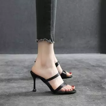 Новые летние босоножки на высоком каблуке и шпильках Модные босоножки с открытым носком 33 чёрный