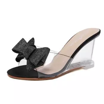 Новые летние босоножки на высоком каблуке, прозрачные туфли со стразами, простая пикантная женская обувь 34 чёрный