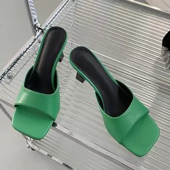Новые летние брендовые зеленые тапочки на высоком каблуке, женские элегантные слипоны, женские туфли-мулы с открытым носком, повседневные сандалии, размер 35-41 40 зелёный