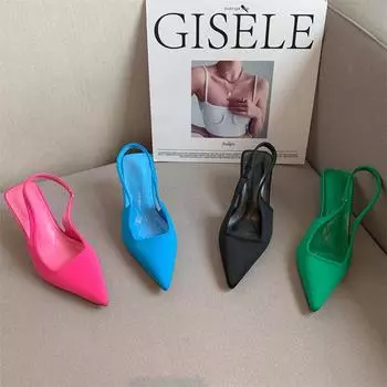 Новые летние брендовые женские босоножки на высоком каблуке 6,5 см с открытой пяткой, туфли-лодочки зеленого и синего цвета на шпильке, женские вечерние туфли-лодочки розово-красного цвета 8.5 зелёный