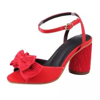 Новые летние брендовые женские дизайнерские сандалии с открытым носком и бантом, модные свадебные туфли на толстой подошве, туфли на высоком каблуке для свадебной вечеринки 34 красный