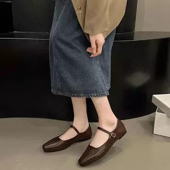 Новые летние брендовые женские туфли на плоской подошве, модные туфли Мэри Джейн с квадратным носком, мягкие повседневные балетки, туфли с открытой пяткой 35 чёрный