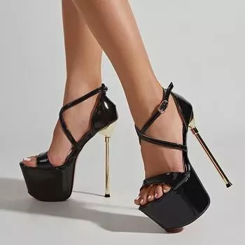 Новые летние черные женские модные сандалии на высоком каблуке на платформе, пикантные клубные туфли с открытым носком и пряжкой на ремешке 39 чёрный