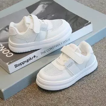 Новые летние детские кроссовки для мальчиков, сетчатые, дышащие, белые, школьные, теннисные туфли для девочек, модные, повседневные, детские, баскетбольные туфли, нескользящие 21 белый