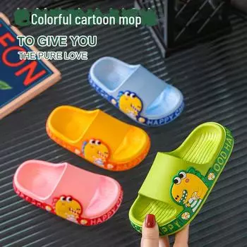 Новые летние детские тапочки с рисунком динозавра для мальчиков и девочек. Мягкое дно для дома, нескользящее и симпатичное! size 24-25 жёлтый