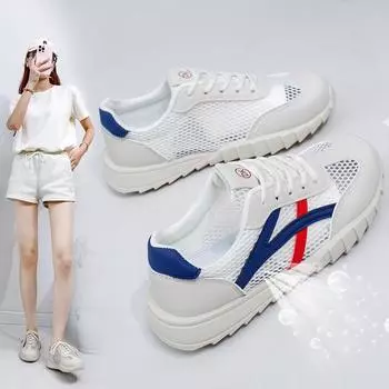 Новые летние дышащие белые туфли для женщин, повседневные туфли с низким берцем, туфли на платформе, женские туфли на платформе 35 синий
