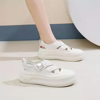 Новые летние дышащие белые туфли Ins, женские повседневные туфли с низким верхом, туфли на платформе, туфли на платформе 35 бежевый