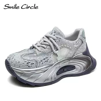 Новые летние дышащие неуклюжие кроссовки на увеличивающем рост каблуке, легкие роскошные нишевые женские туфли с бриллиантами 35 серый