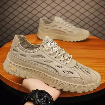 Новые летние дышащие полые мужские туфли, повседневные вязанные кроссовки 39 серый