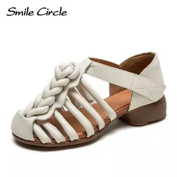 Новые летние дышащие сандалии на липучке ручной работы с толстой подошвой, женская обувь ярких цветов Baotou 35 белый