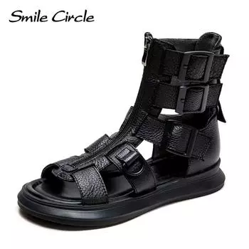 Новые летние дышащие сандалии с молнией сзади «рыбий рот», ботинки, римские сандалии, легкая роскошная женская обувь Tide 34 чёрный