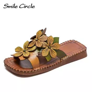 Новые летние дышащие сандалии с мягкой подошвой, тапочки в известном этническом стиле с цветами, верхняя одежда, удобная и универсальная женская обувь 35 жёлтый