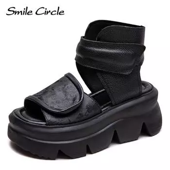 Новые летние дышащие сандалии в национальном стиле с высоким берцем и толстой подошвой, удобная модная женская обувь 35 чёрный