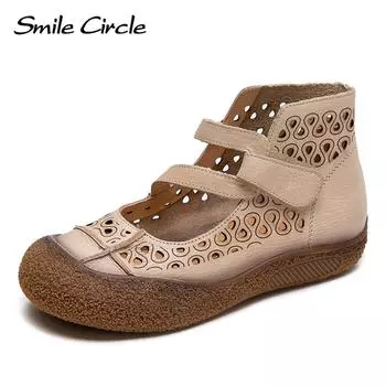 Новые летние дышащие сандалии в стиле ретро, крутые ботинки на липучке, модная удобная женская обувь 35 коричневый