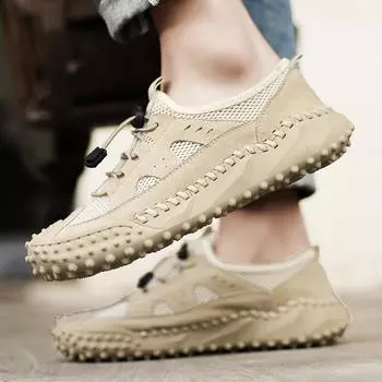 Новые летние дышащие сетчатые мужские туфли черного цвета, дизайнерский стиль, универсальные, модные, для пляжа, прогулок, путешествий, большие мужские туфли 38-46 38 бежевый