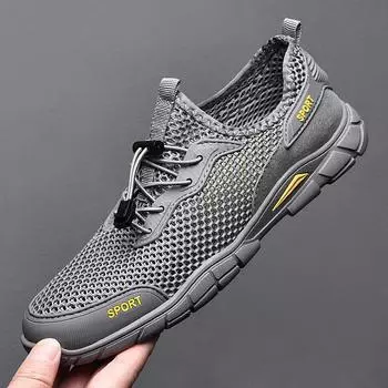 Новые летние дышащие сетчатые туфли больших размеров, сандалии с закрытым носком, уличная пляжная обувь для прогулок вверх по течению 38 серый