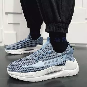 Новые летние дышащие сетчатые туфли, мужская универсальная спортивная обувь на толстой подошве, модные кроссовки, повседневная модная мужская обувь 39 чёрный