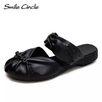 Новые летние дышащие тапочки с мягкой подошвой и мягкой поверхностью на плоской подошве, удобная верхняя женская обувь из воловьей кожи 35 чёрный