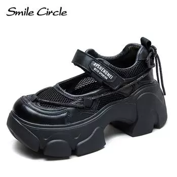 Новые летние дышащие туфли Мэри Джейн на высоком каблуке, повседневная модная женская обувь в британском стиле 34 чёрный