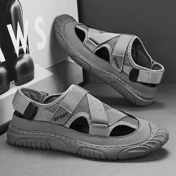 Новые летние дышащие уличные полые пляжные удобные мужские сандалии с плоской подошвой 39