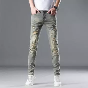Новые летние джинсы слим девять точек стрейч повседневные длинные брюки для мужчин 28