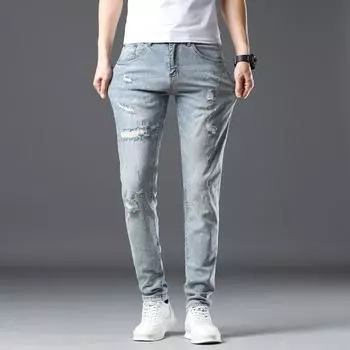Новые летние джинсы слим девять точек стрейч повседневные длинные брюки для мужчин 28